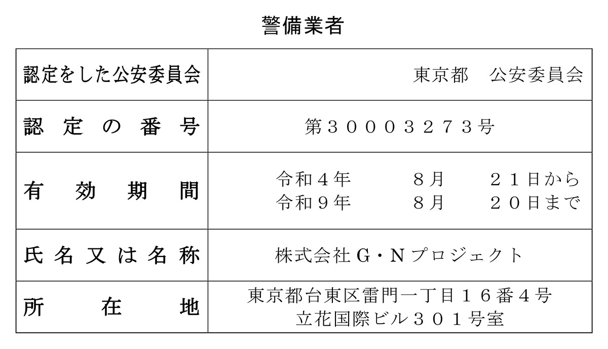 G・Nプロジェクト 警備業標識